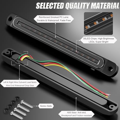 PSEQT 3 Color Trailer Tail Brake Stop Turn Signal Running LED Lights Bar Amber Red White Rear Identification Marker Waterproof Light Strip for Trailer Truck Pickup Offroad RV ATV UTV Bus Van, 2Pcs
