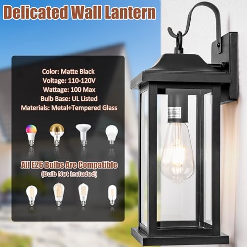 Large Black Outdoor Wall Light 17 Inch