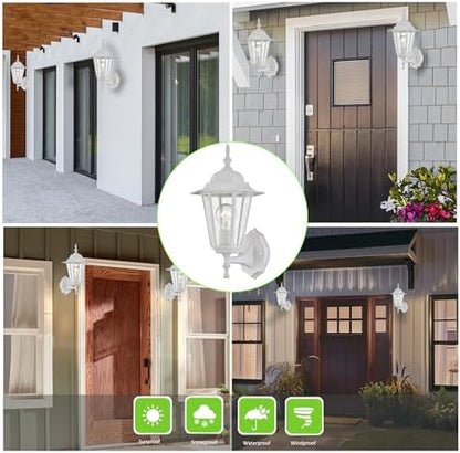WISBEAM White Outdoor Wall Lantern, Outdoor Wall Sconce for House Porch Lighting Fixture, E26 Base 60W Max, Metal Housing Plus Glass, Wet Location Rated, ETL Qualified, Bulbs not Included