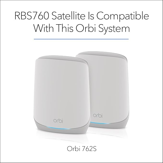 NETGEAR Orbi Whole Home Tri-Band Mesh WiFi 6 Add-on Satellite (RBS760) – Works with Your Orbi WiFi 6 System – Security Features - Adds Coverage up to 2,500 sq. ft. - AX5400 up to 5.4 Gbps (Pack of 2)