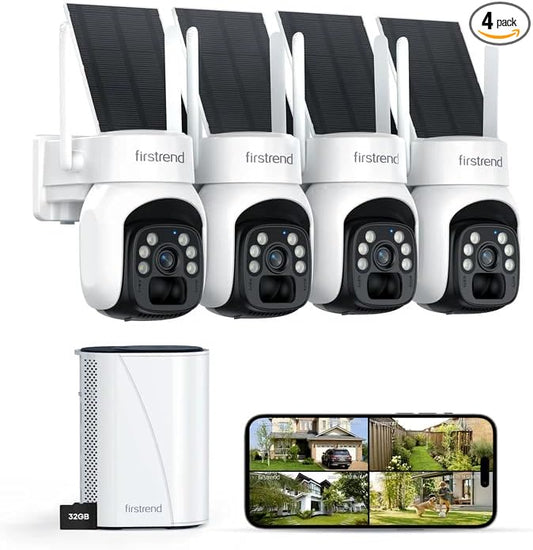 firstrend 2K QHD Solar Security Cameras Wireless Outdoor, No Monthly Fee