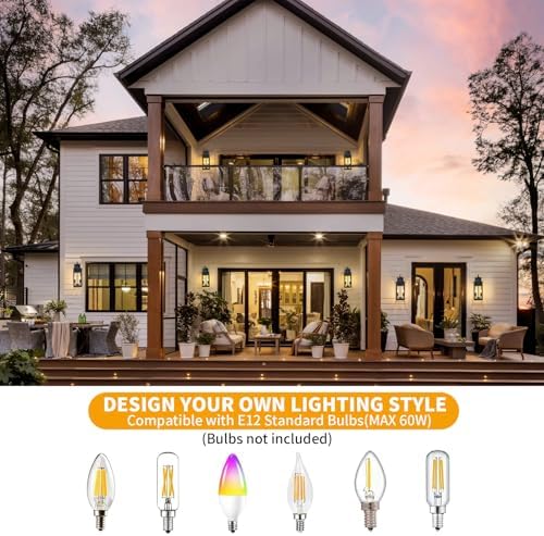 18'' Large Outdoor Wall Lights 2 Packs, Porch Light E12 2-Light, Black