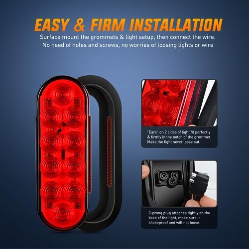 Nilight Hitch Cargo Carrier Light Kit 2PCS 6" Red Oval LED Tail Lights