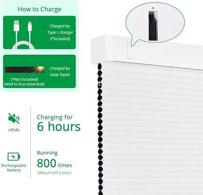 Motorized Cellular Shades with Remote Blackout Honeycomb Smart Blinds Options for Indoor Windows, Remote/Alexa/Matter Compatible, Easy DIY Installation (White)
