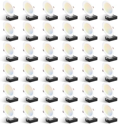 Amico 36 Pack 6 Inch 5CCT Ultra-Thin LED Recessed Ceiling Light, 5CCT, 12W
