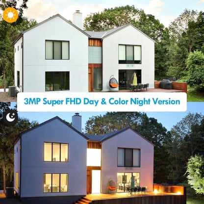 Poyasilon Solar Security Cameras Wireless Outdoor, Wireless Cameras for Home/Outdoor Security, 355°PTZ, 3MP 2K FHD WiFi Camera with Spotlight, Motion Detection, Siren, Color Night Vision, SD/Cloud