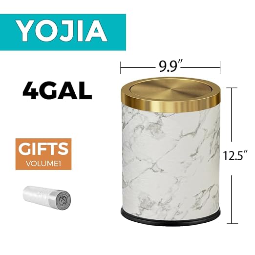 4 Gallon Bathroom Trash Can with Swing Lid, White Marble