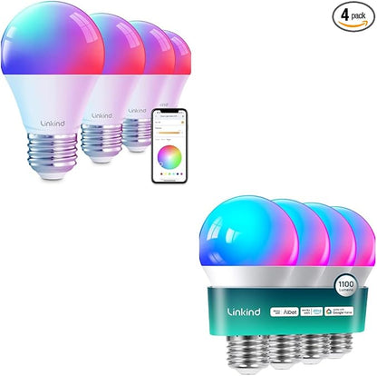 Linkind Smart Light Bulbs 1100LM (75W Equivalent) 4Pack Bundle Smart Light Bulbs 800LM (60W Equivalent) 4Pack (Compatible with Alexa & Google Home)