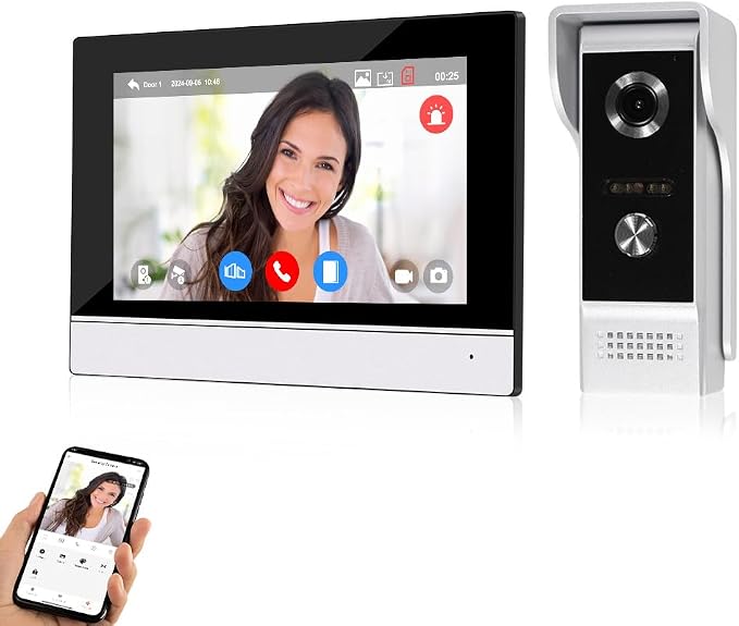 YiToo 7" Wired Video Door Phone Intercom System 1080P Indoor Monitor Touch Screen with HD Infrared Outdoor Doorbell WiFi Tuya APP Connection for Villa Home Office Apartment