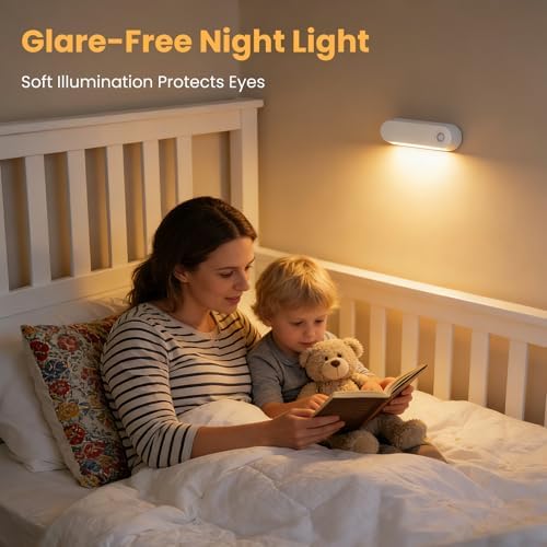 Motion Sensor Night Light, 1800mAh Rechargeable Battery Operated Step Lights, 3000K Warm White Wireless Under Cabinet Lighting for Stairs, Hallway, Closet, Bedroom, Kitchen, Cruise(2 Pack)