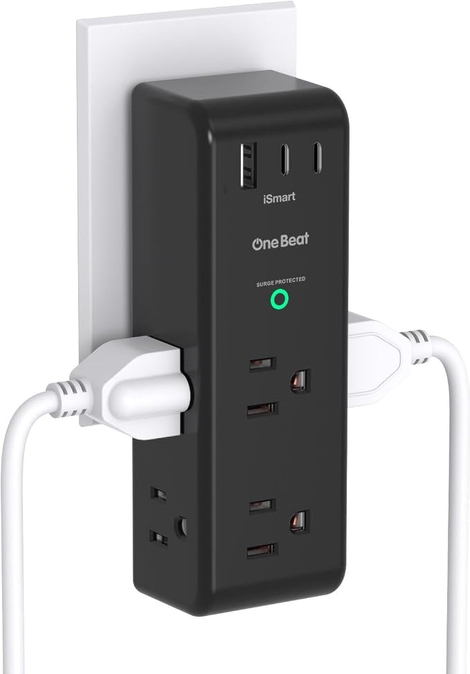 Surge Protector Outlet Extender, Multi Plug Wall Outlet,Rotating Plug,Black