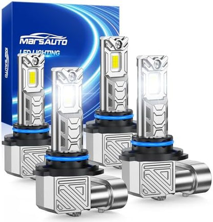 Marsauto 9005 9006 LED Bulbs Combo, 60,000LM 9005 9006 combo led Kit 6500K Cool White, 500%+ Brighter HB3 HB4 Fog Light, Fanless IP68 Plug and Play, Pack of 4