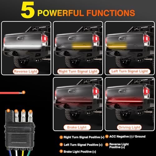 LIGBT 60 Inch Led Truck Tailgate Light Bar Strip 504LED Triple Row LED Tailgate Running Light Kit Flexible Brake Lights Turn Signal White Reverse Light Waterproof for Car Pickup SUV