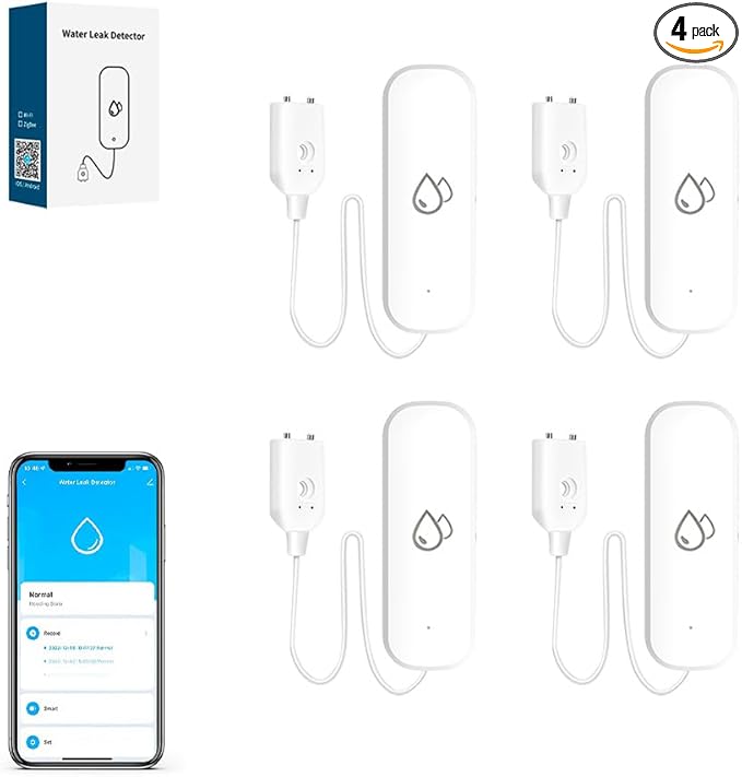 Zigbee Water Leak Sensor, Require Zigbee Hub, Tuya Water Leak Detector for Alarm System and Smart Home Automation for Kitchen Bathroom Compatible with Alexa Google Home (4)