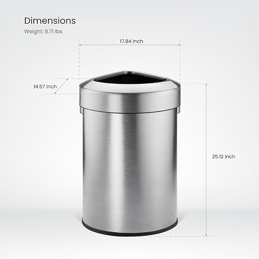 Home Zone Living 16 Gallon Commercial Trash Can with Removable Open Top Lid