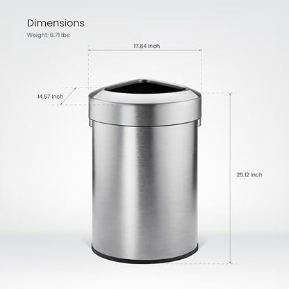 Home Zone Living 16 Gallon Commercial Trash Can with Removable Open Top Lid