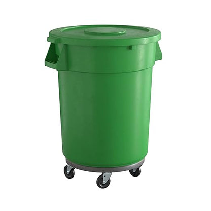 32 Gallon Green Round Commercial Trash Can with Lid and Dolly, Heavy-Duty Food Grade NSF Certified, Perfect for Restaurant, Office, School, Garage, Backyard, Workshop, Warehouse