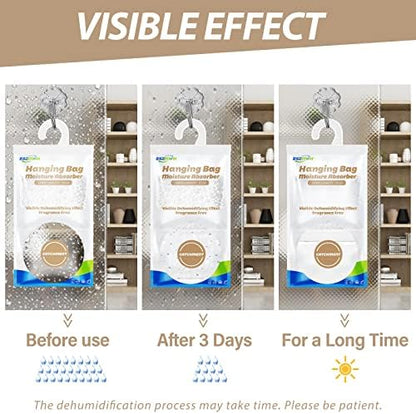 ZSZMFH 12 Pack Moisture Absorber Hanging Bags, Fragrance Free Humidity Packs, 15 OZ Dehumidifier Bags Effectively Trap Extra Moisture,Hanging Closet Dehumidifier Bags-425g/pack