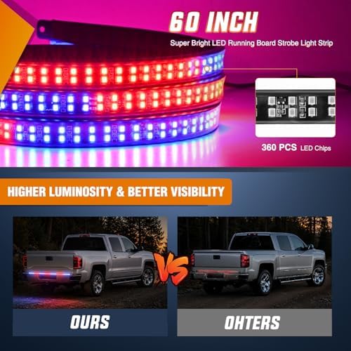 Nilight 60 Inch 360 LED Tailgate Strobe Light Strip Red Blue