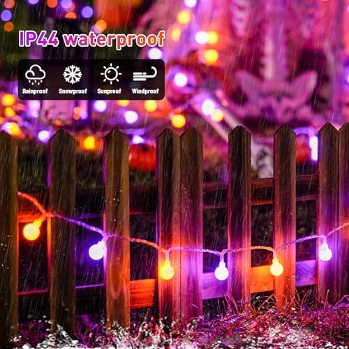 JMEXSUSS 100 LED Globe Orange and Purple Halloween Lights Indoor Remote