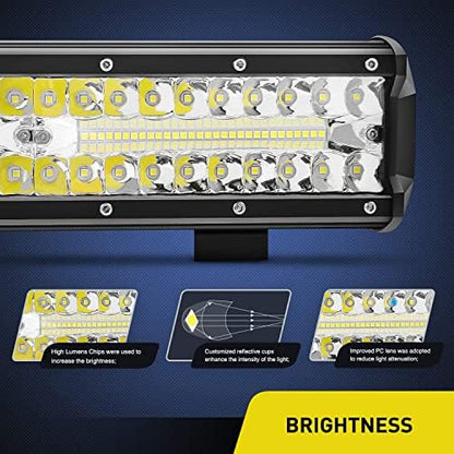 Nilight 12Inch 300W Triple Row Flood Spot Combo 30000LM Driving Boat Led Off Road Lights 16AWG Wiring Harness Kit-One Lead for Truck,2 Years Warranty