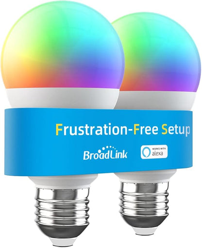 Broadlink Smart Light Bulbs, Frustration-Free Setup (FFS) Works with Alexa Only, BLE Mesh, 9W 800LM Color Changing A19 E26 LED (2-Pack)