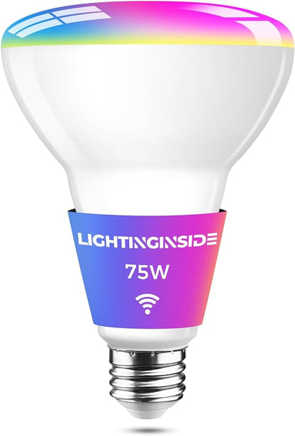 Lightinginside Flood Smart Bulbs 1100LM, 12W 75W Equivalent, BR30 Light Bulb Compatible with Alexa/Google Assistant, E26 Recessed Bulb, 83+CRI, No Hub Required, 2.4GHz WiFi Only, ETL Listed,1PC