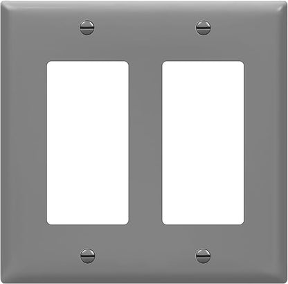 ENERLITES Decorator Light Switch or Receptacle Outlet Wall Plate, Gloss Finish, Size 2-Gang 4.50" x 4.57", Unbreakable Polycarbonate Thermoplastic, UL Listed, 8832-GY, Gray