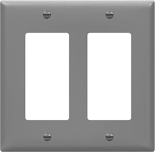 ENERLITES Decorator Light Switch or Receptacle Outlet Wall Plate, Gloss Finish, Size 2-Gang 4.50" x 4.57", Unbreakable Polycarbonate Thermoplastic, UL Listed, 8832-GY, Gray
