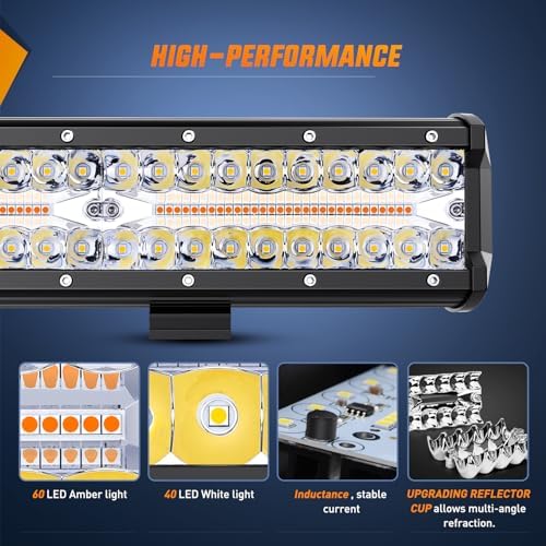Nilight 12Inch Off-Road LED Light Bar White Amber 3 Lighting Modes