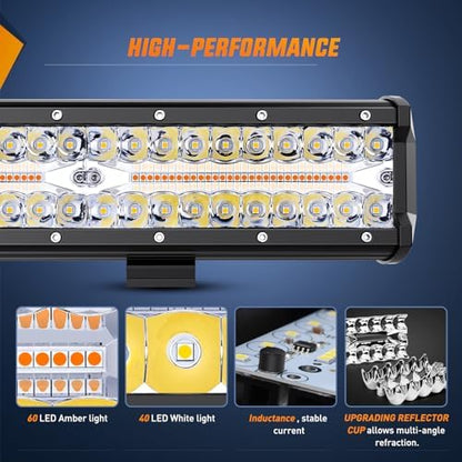 Nilight 12Inch Off-Road LED Light Bar White Amber 3 Lighting Modes