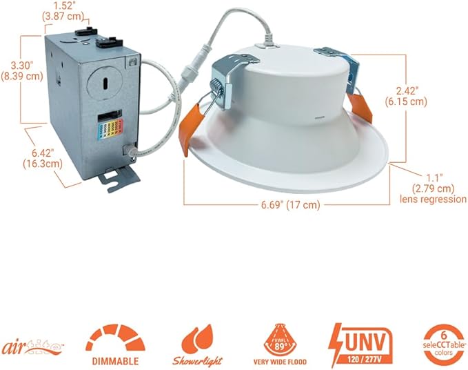 HALO LCR 6 in Canless LED Downlight, 23W, Regressed Outdoor Lighting with 6 Selectable CCT 2700K-6500K, Dimmable, 2000 Lumens, IC Rated, Wet Location, Matte White Finish - LCR615RD9FSE020