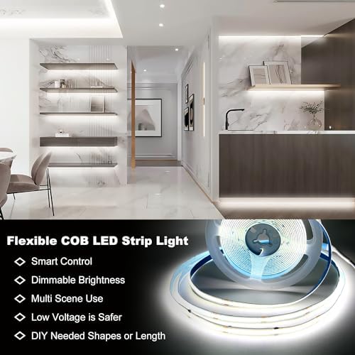 DAYBETTER COB LED Strip Lights,LED Lights for Bedroom 16.4ft,Daylight White