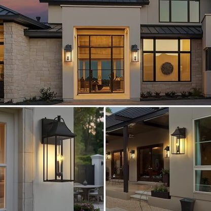 25IN Dusk to Dawn Outdoor Wall Sconce, 3-E12 Base Porch Light