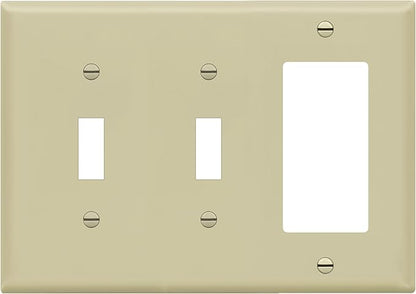 ENERLITES Combination Double Toggle/Single Decorator Rocker Outlet Wall Plate, Standard Size 3-Gang Light Switch Cover(4.5" x 6.38"), Polycarbonate Thermoplastic, UL Listed，881231-I, Ivory