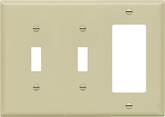 ENERLITES Combination Double Toggle/Single Decorator Rocker Outlet Wall Plate, Standard Size 3-Gang Light Switch Cover(4.5" x 6.38"), Polycarbonate Thermoplastic, UL Listed，881231-I, Ivory