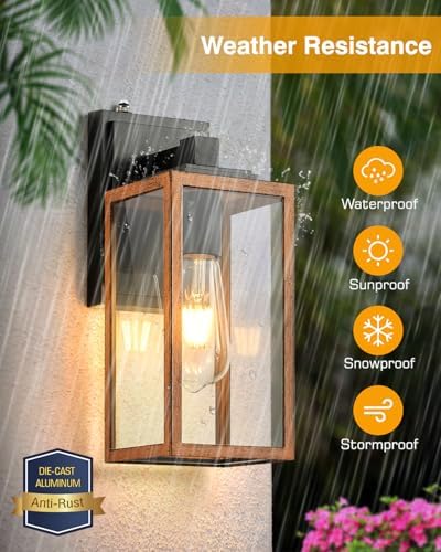 VIANIS Dusk to Dawn Outside Wall Lights Fixture for House, Wood Grain