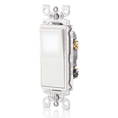 Leviton L5613-2W 15 Amp, 120/277 Volt, Decora LED Illuminated Rocker 3-Way AC Quiet Switch, Residential Grade, Grounding, White (Pack of 2)