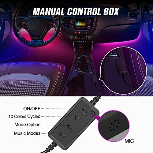 Nilight 4PCS USB Car Interior Lights Dream Color App and Remote Control | 72LED 5V DC RGB-IC Music Car Neon Accent Light Strips Under Dash Lighting Kit with Sound Active Function