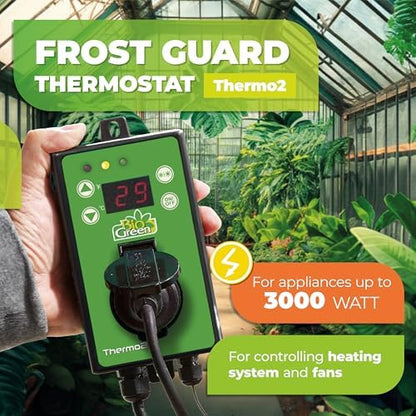 BioGreen TER2/US Thermo 2 Digital Greenhouse Thermostat with Summer/Winter Function 2 Years Warrenty, Green