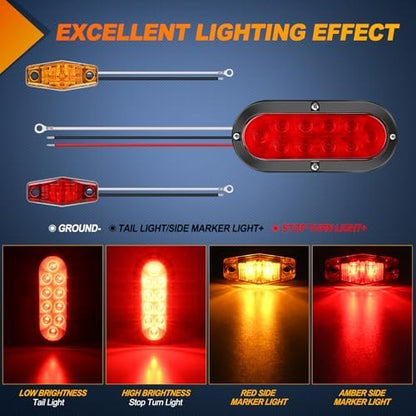 Nilight LED Trailer Light Kit Oval Taillight Diamond Shaped Marker Lights