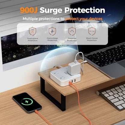TESSAN Surge Protector Flat Extension Cord 5Ft, Flat Plug Power Strip