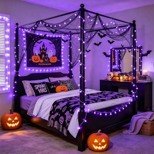 JMEXSUSS 100 LED Purple Globe String Lights Battery Operated with 8 Modes