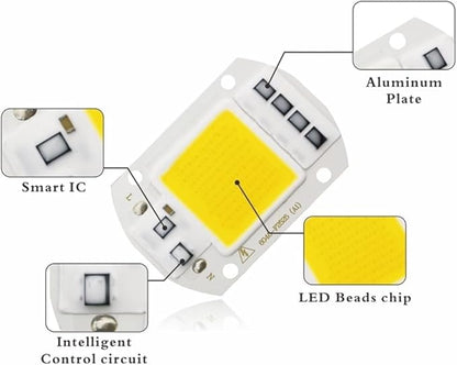 Home Bulbs, Pack of 6, LED COB Chip Lamp AC110V Smart IC No Need Driver Led Floodlight 10W/20W/30W/50W/70W/100W/150W DIY Chip Lighting(Cold White,Short chip 50W)