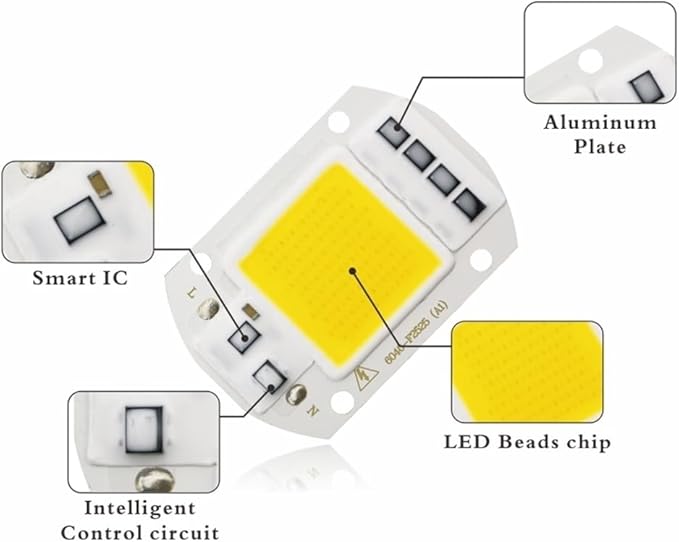 Home Bulbs, Pack of 6, LED COB Chip Lamp AC110V Smart IC No Need Driver Led Floodlight 10W/20W/30W/50W/70W/100W/150W DIY Chip Lighting(Warm White,Short chip 50W)