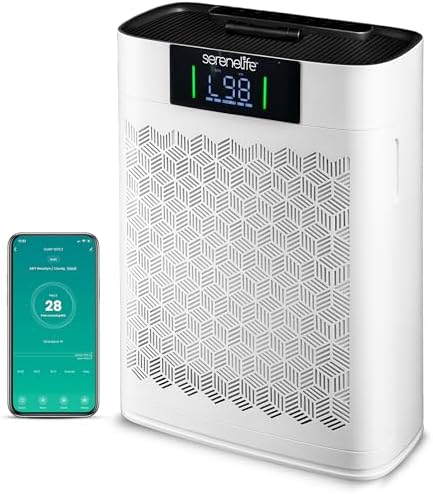 SereneLife Air Purifier for Home - Smart Room Air Purifier with Sleep and Automatic Modes, WiFi and App Control, Ultra Quiet, Removes Dust, Pet Hair and Odor for Large Rooms up to 1,076 Sq Ft (White)