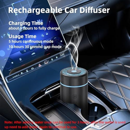 SEEDSEEL 100ML Car Diffuser, USB Rechargeable Battery Operated,Powered Cordless Essential Oil Diffuser, 7 LED Color Lights 2 Timer Modes for Car Outdoor Home (Black)