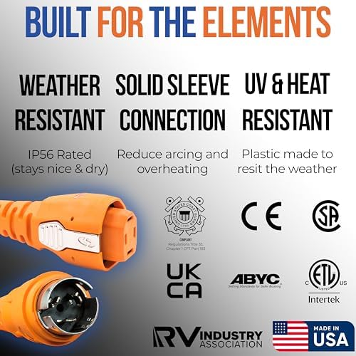 SmartPlug 50 Amp Shore Power Cord – 50A 125V/250V Marine Cord, RV Accessories, Marina Park Power End, Waterproof Locking Plug, Tinned Wire, Boat Shore Power, Generator Power Cord, 50 FT