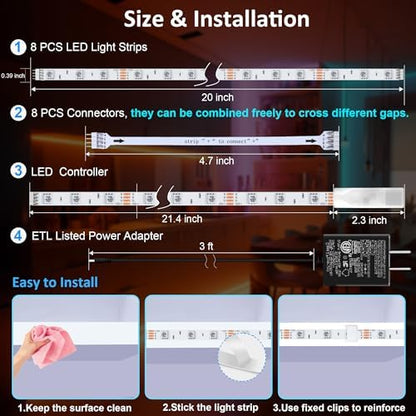 LAFULIT 8 Pack RGB Under Cabinet Lights with App and Remote Control