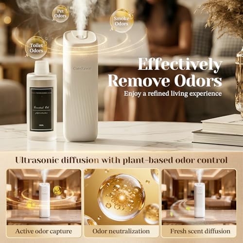 Waterless Essential Oil Diffuser with 2x120ml Oil, Portable Battery-Operated Cold Air Aroma Scent Machine, 4 Adjustable Intensity Levels, Quiet Diffuser for Bedroom Office Bathroom Car